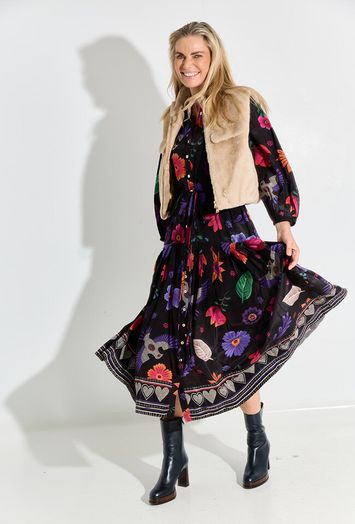 Zwarte lange jurk met multicolor speelse print Otta Yess