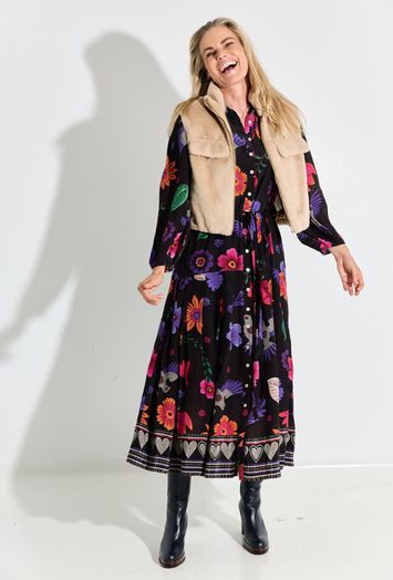 Zwarte lange jurk met multicolor speelse print Otta Yess