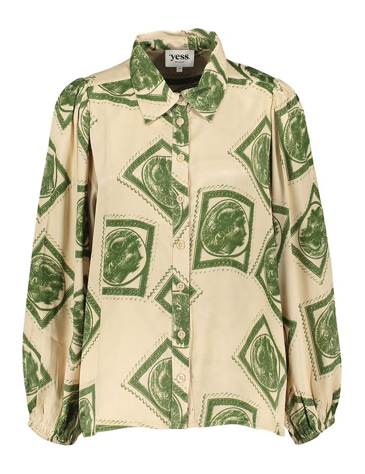 Beige blouse met groene print Otta Yess