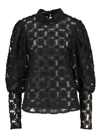 Zwarte doorschijnende blouse met motief Thiki Munthe