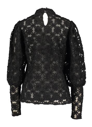 Zwarte doorschijnende blouse met motief Thiki Munthe