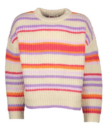 Ecru gebreide sweater met multicolor strepen Wanda AO76