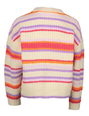 Ecru gebreide sweater met multicolor strepen Wanda AO76