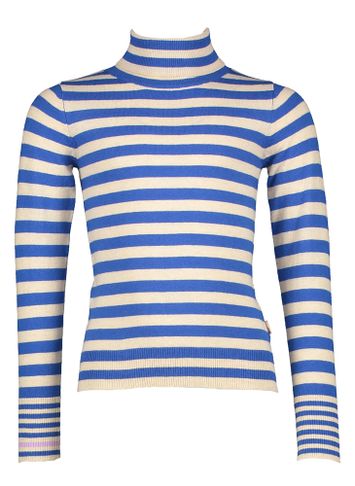 Beige en kobaltblauw gestreepte pull met rolkraag Vicky AO76