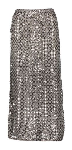 Zilverkleurige glanzende halflange rok met pailletten en gestreepte achterkant Joletty Baum und Pferdgarten