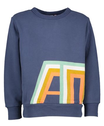 Blauwkleurige katoenen sweater met kleurrijke opdruk Tom AO76