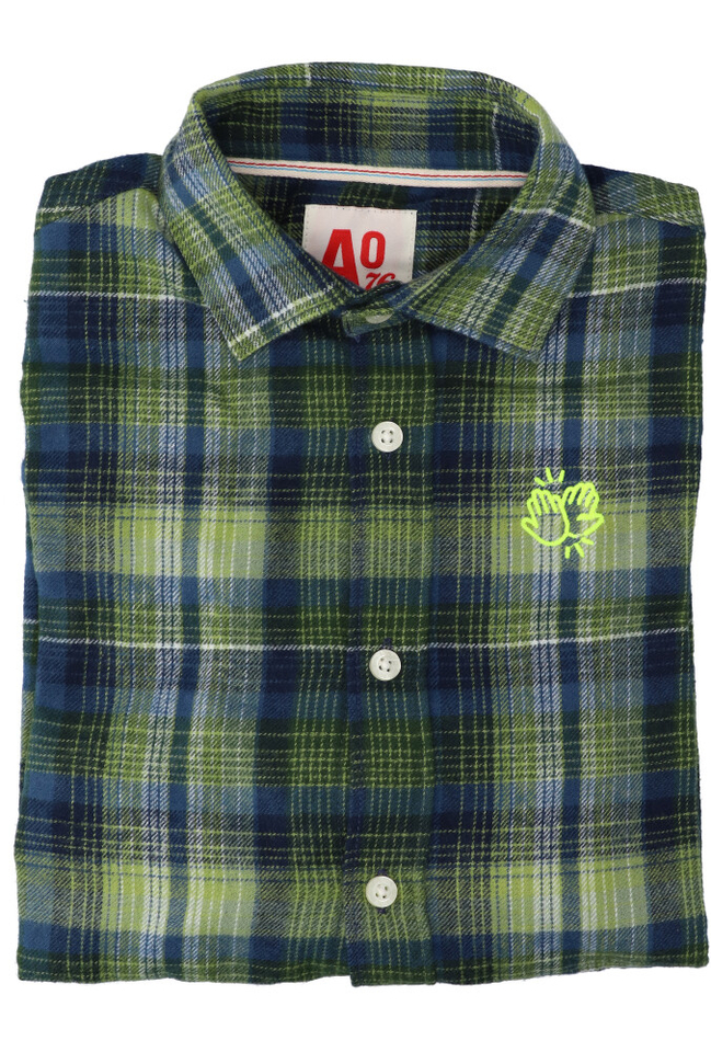 Blauw en groen geruit katoenen hemd (regular fit) met lange mouwen AO76