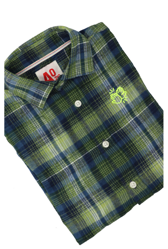 Blauw en groen geruit katoenen hemd (regular fit) met lange mouwen AO76