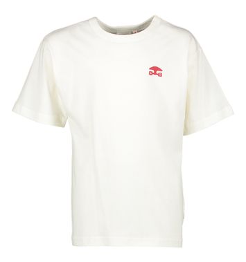 Witte t-shirt met rood opschrift op de achterkant Silas AO76