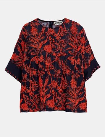 Donkerblauwe bloes met oranje bloemenprint Godetia Essentiel