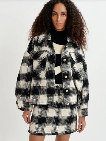 Zwart wit geruit bouclé jasje Golden Eye Essentiel 