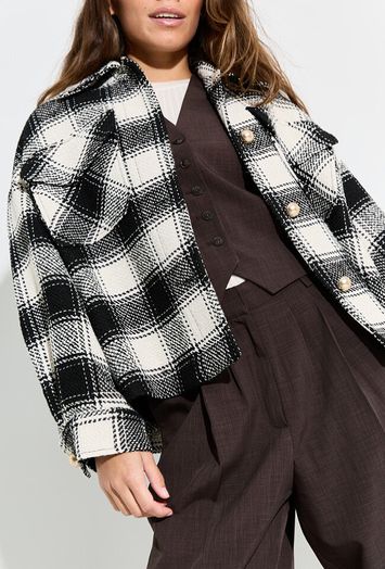 Zwart wit geruit bouclé jasje Golden Eye Essentiel 