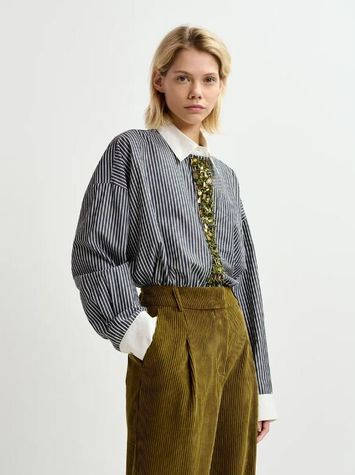 Zwart wit gestreept hemd met stras detail aan de knopen Gail Essentiel