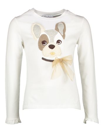 Ecru t-shirt met lange mouwen met figuur hond Elsy
