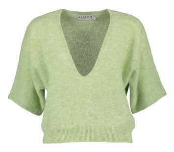 Lichtgroene pull met korte mouwen en V-hals Almelo Nathalie Vleeschouwer
