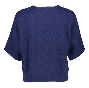 Donkerblauwe pull met korte mouwen en V-hals Almelo Nathalie Vleeschouwer