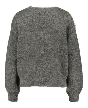 Donkergrijze wollen pull met camelkleurige ruitenprint Nanse Grace & Mila