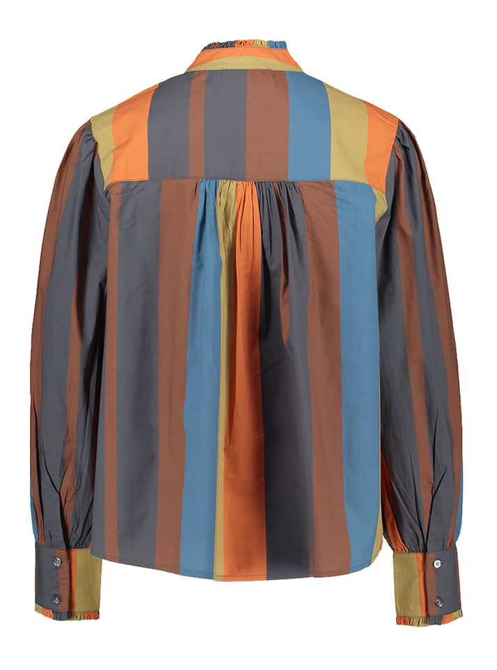 Multicolor katoenen blouse in streepmotief met strass Happy V.DE.Vinster