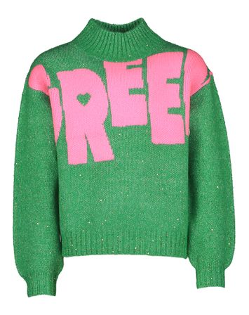Groene glinsterende pull met fuchsia opdruk Billieblush