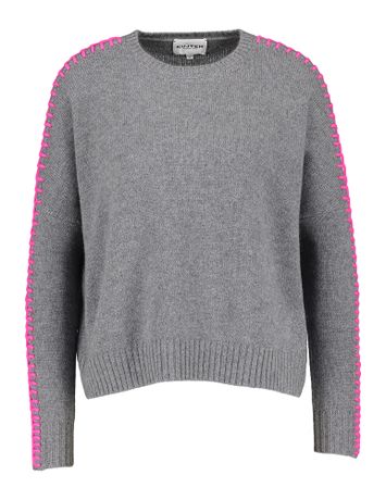 Grijze trui in cashmere met roze detail op de mouw Amea Kujten
