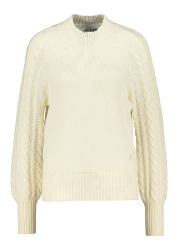 Ecru trui in cashmere met kabel in de mouw Dima Kujten