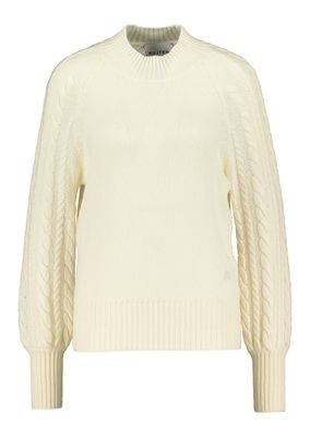 Ecru trui in cashmere met kabel in de mouw Dima Kujten