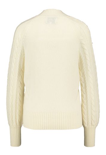 Ecru trui in cashmere met kabel in de mouw Dima Kujten