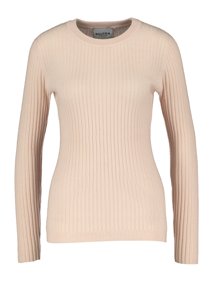 Lichtroze trui in cashmere met ribbels Bibi Kujten