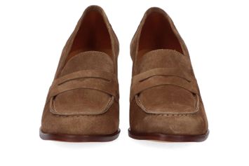 Donkerbeige suède pumps met blokhak Belfast CATWALK