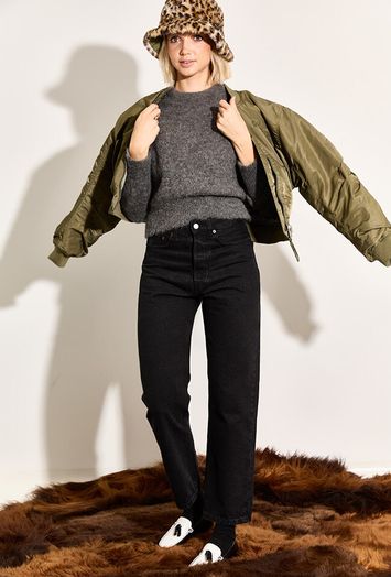 Donkergrijze loose fit jeans Lois