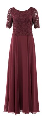 Vera Mont Bordeaux feestkleed met kant bovenaan