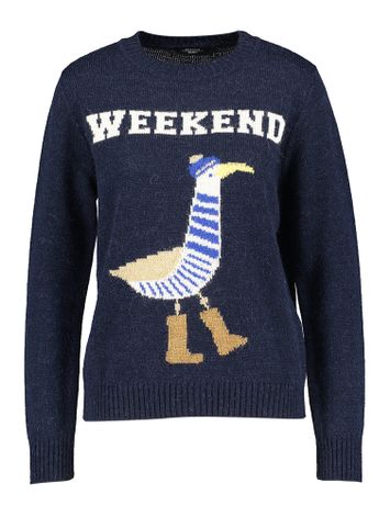 Donkerblauwe trui met eend in alpaca wol Max Mara