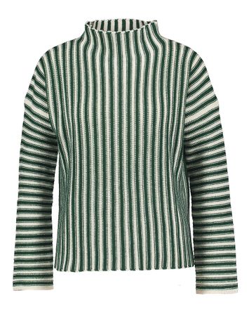 Groen en ecru gestreepte pull met rechtopstaande kraag Rosso 35