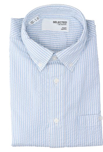 Cashmere Blue/Stripes seersucker katoenen hemd ( regular fit) met strepen en lange mouwen Selected Homme 