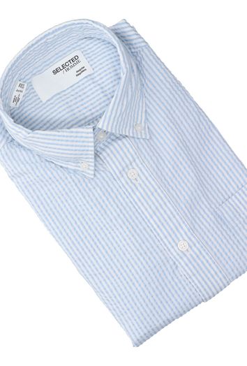 Cashmere Blue/Stripes seersucker katoenen hemd ( regular fit) met strepen en lange mouwen Selected Homme 