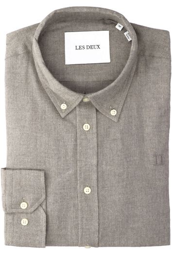 Mountain grey melange flanel hemd ( regular fit) met lange mouwen Les Deux