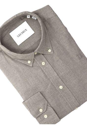 Mountain grey melange flanel hemd ( regular fit) met lange mouwen Les Deux