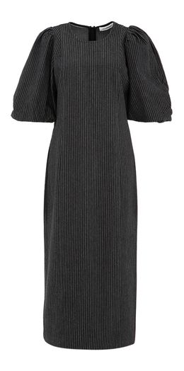 Zwarte jeansjurk met witte strepen en poefmouw Enid Pin Puff Dress Co'Couture