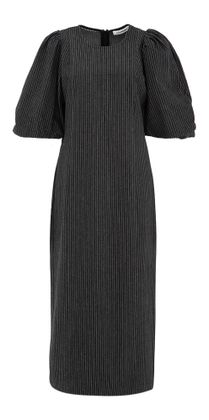 Co'Couture Zwarte jeansjurk met witte strepen en poefmouw Enid Pin Puff Dress