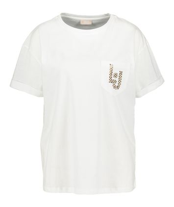 Witte katoenen t-shirt met borstzak en strass Liu Jo