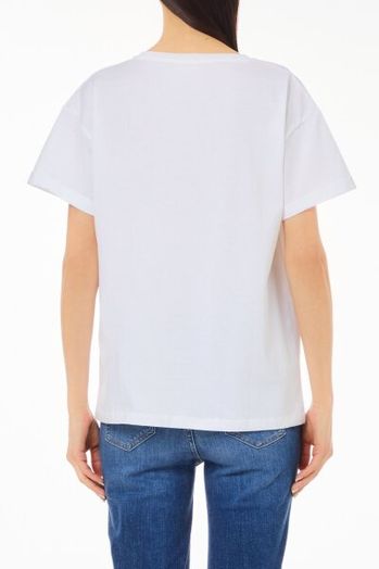 Witte katoenen t-shirt met borstzak en strass Liu Jo