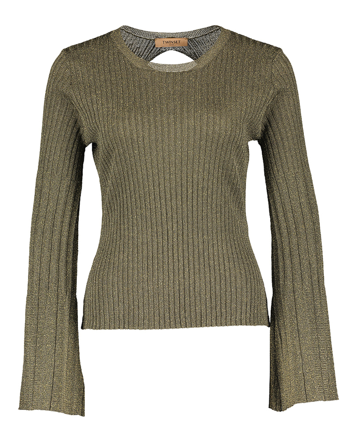 Kaki trui met gouden glitter en openening op de rug Twinset 