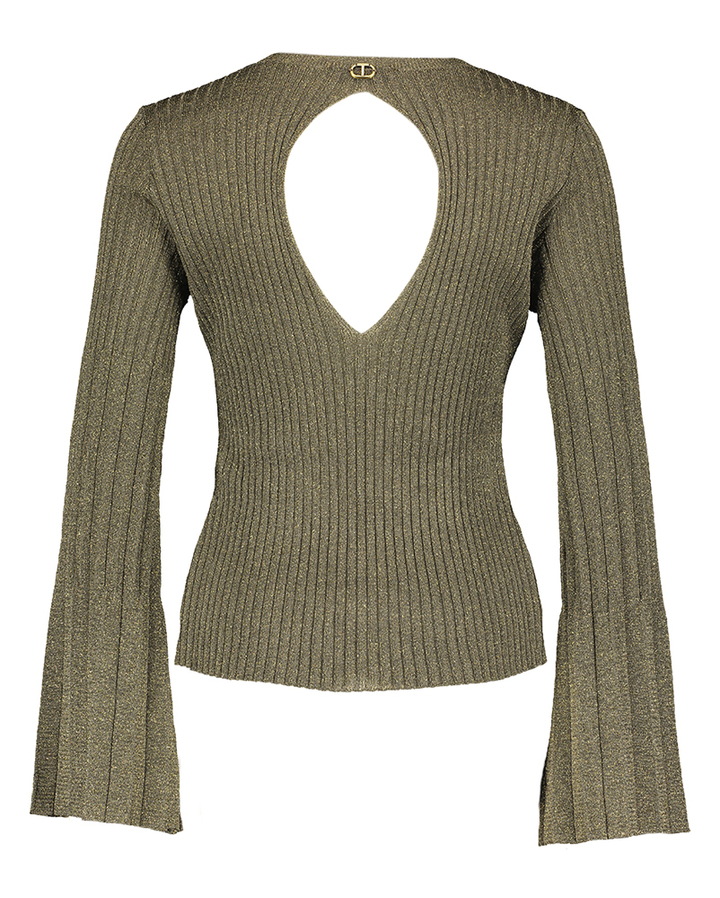 Kaki trui met gouden glitter en openening op de rug Twinset 