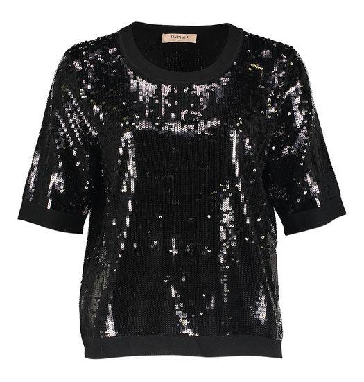 Zwarte t-shirt met pailletten Twinset