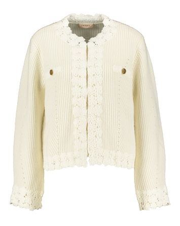 Ecru gilet met bloemen broderie Twinset