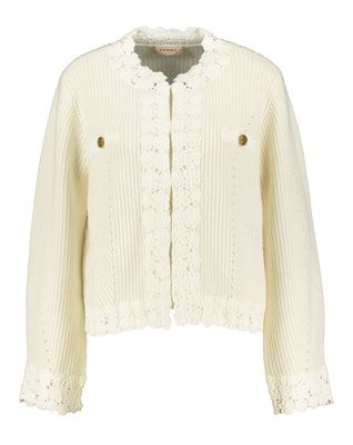 Ecru gilet met bloemen broderie Twinset