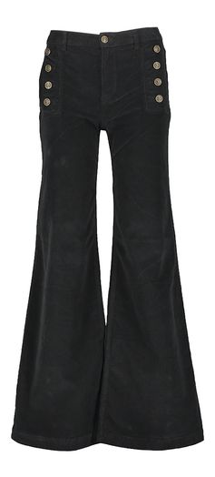 Zwarte lange broek in riblfuweel met goudkleurige knopen Twinset