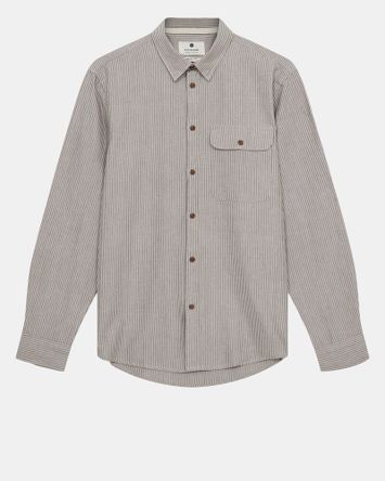 Beige katoenen hemd ( regular fit) met blauwe krijtstreep en lange mouwen Anerkjendt