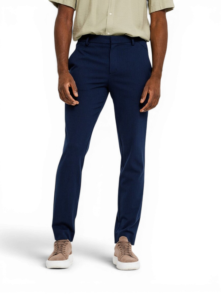 Donkerblauwe geklede slim fit broek Josh Plain