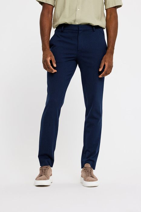 Donkerblauwe geklede slim fit broek Josh Plain